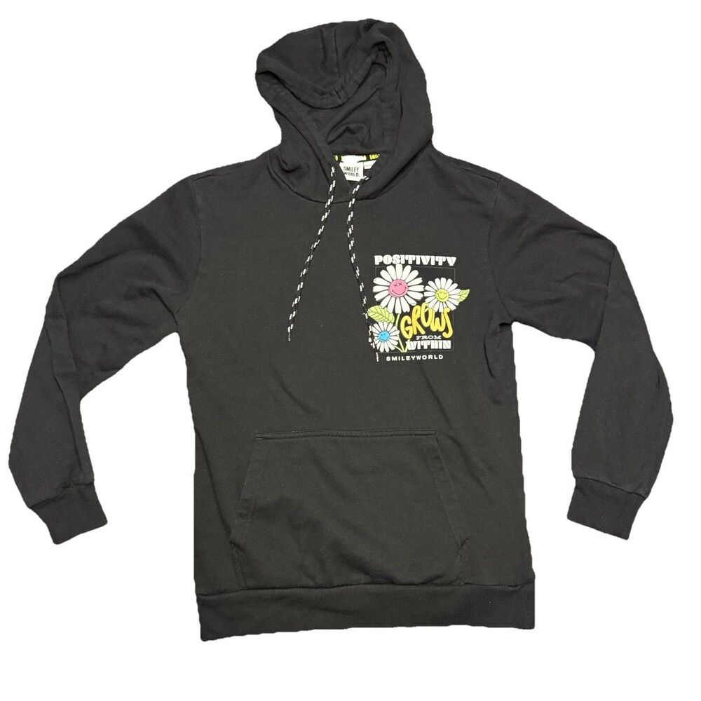 Smiley World Women's Black Hoodie XS Extra Small Positivity Grows From Within